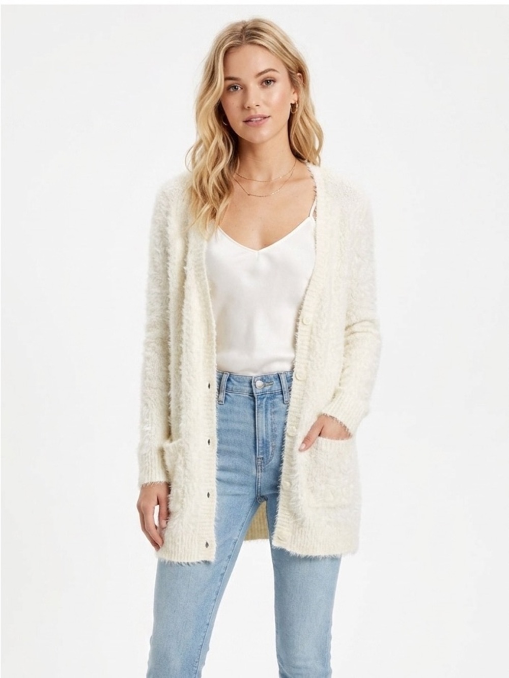 American eagle cozy fluffy knit sweater cardigan with pockets size large